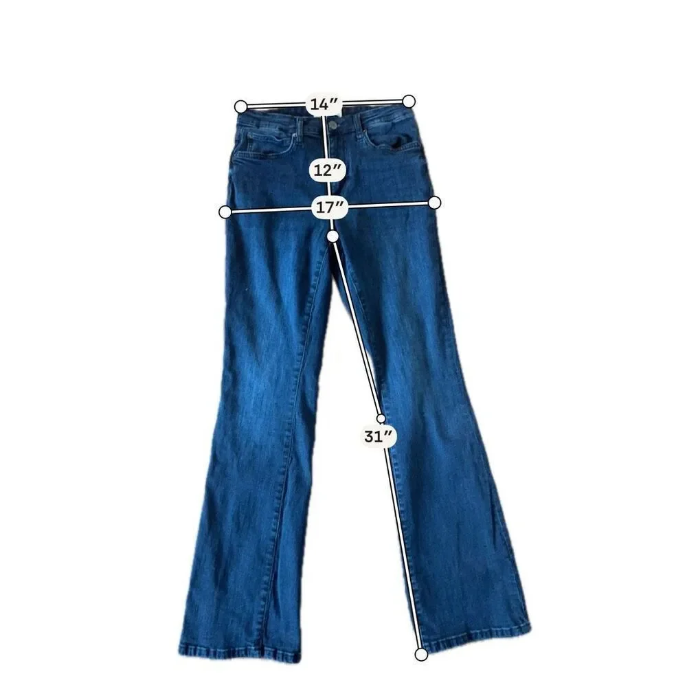 Brisk high rise stretch flared dark wash jeans 28